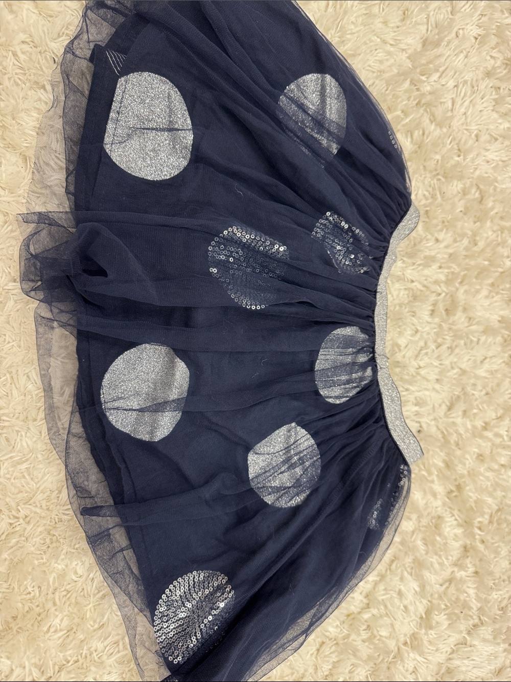 Navy Circle-Print Tulle Skater Skirt with Silver Accents